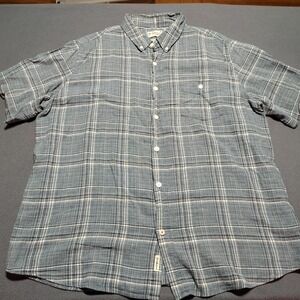 Weatherproof Vintage Shirt Men 2XL Navy Plaid Linen Blend Work Smart Button Down